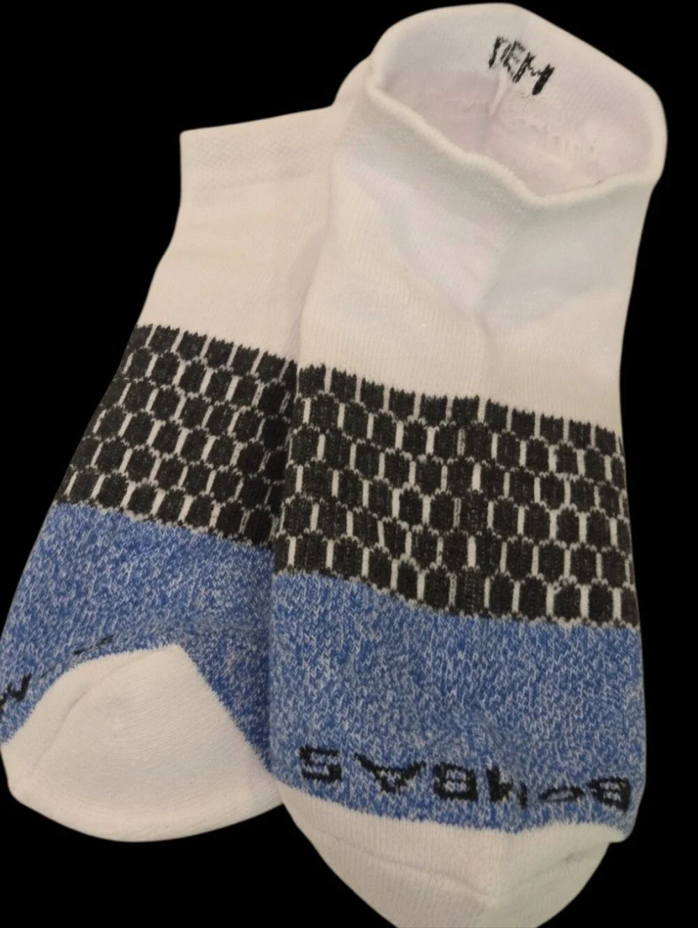 Bombas Medium Ankle Socks Blue & White 5 Pair BNWT Unisex Honeycomb Arch Support